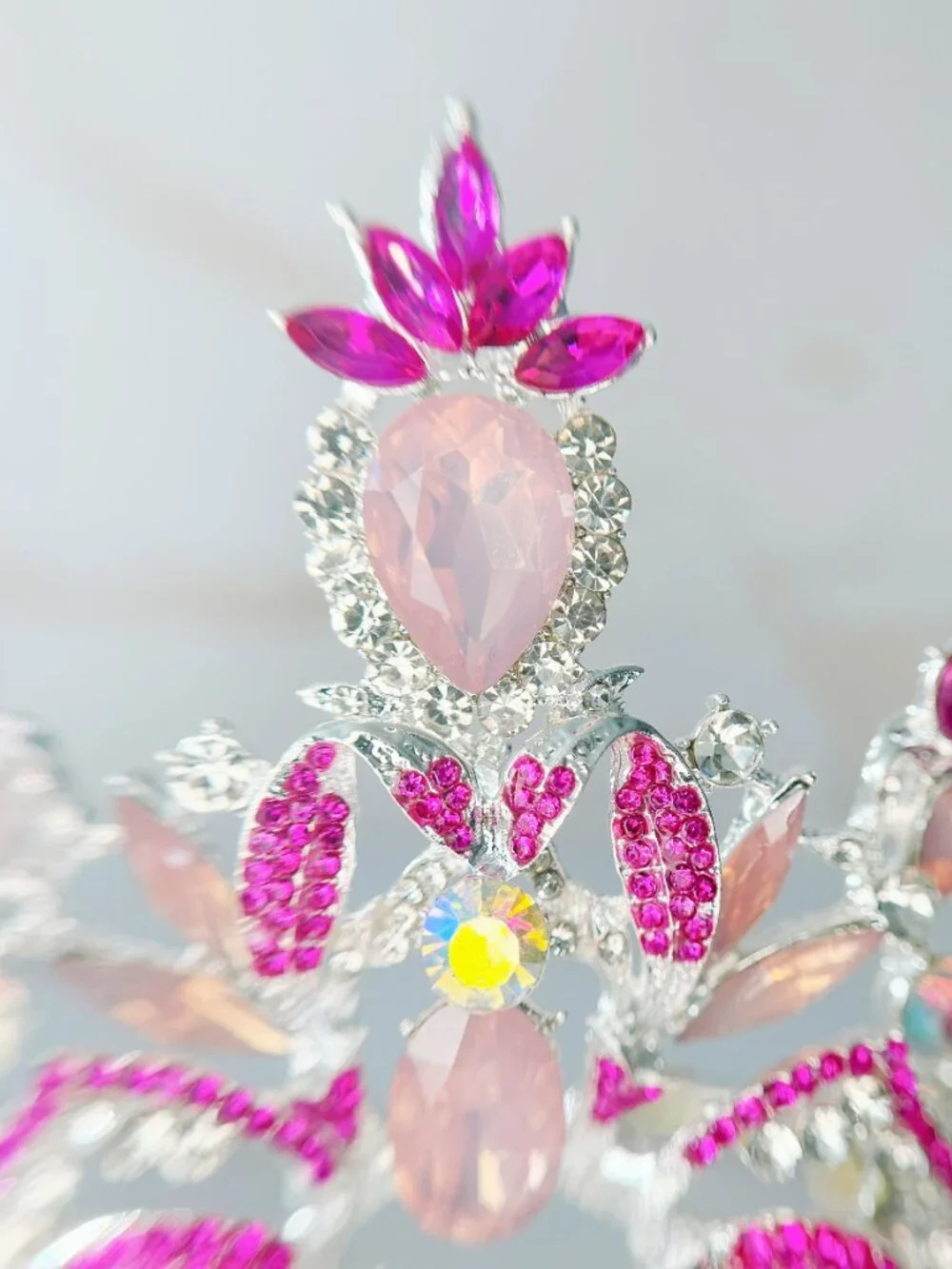 Pink Butterfly Tiara, Silver Crystal Crown for Wedding, Prom & Pageant Headpiece